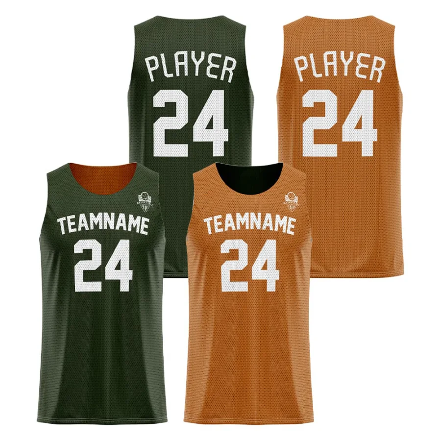 Tonton Green & Orange Reversible Basketball Jersey - Customizable Logo Reinforced Neck Binding Top