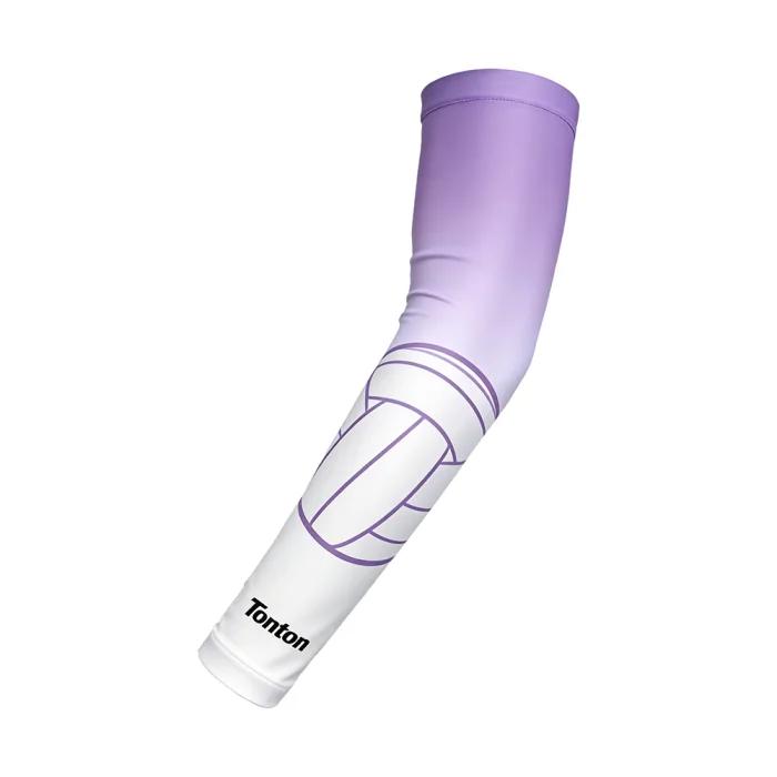 tonton custom volleyball arm sleeve featuring a purple to white gradient design with elegant purple volleyball line art.
