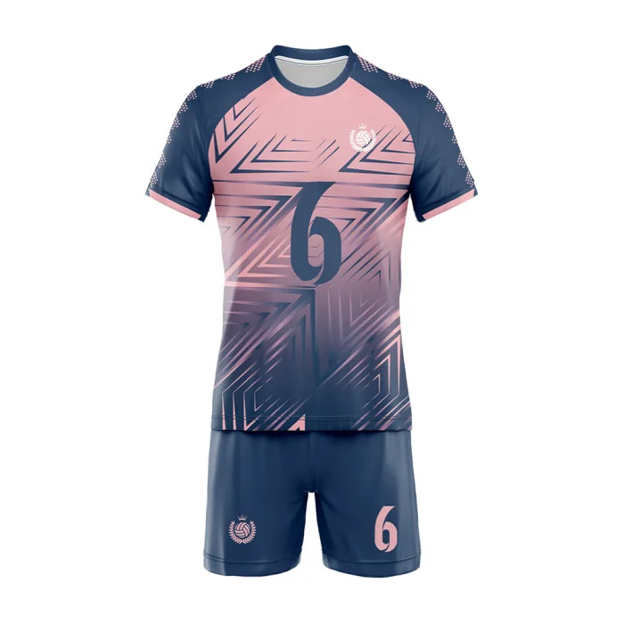 tonton professional volleyball match day kit with pink and blue gradient and abstract leaf patterns.
