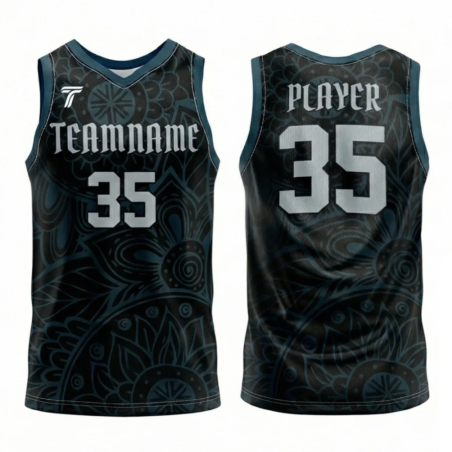 TONTON Schwarz – Basketball-Trainings-Trikot mit Mandala-Muster – Hochwertig sublimiert, atmungsaktiv und ideal für Mannschaften