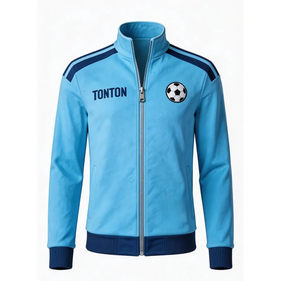 TONTON-Himmelblauer Fußball-Jacke mit Schulterstreifen – Leichter, individueller Team-Trainingsanzug
