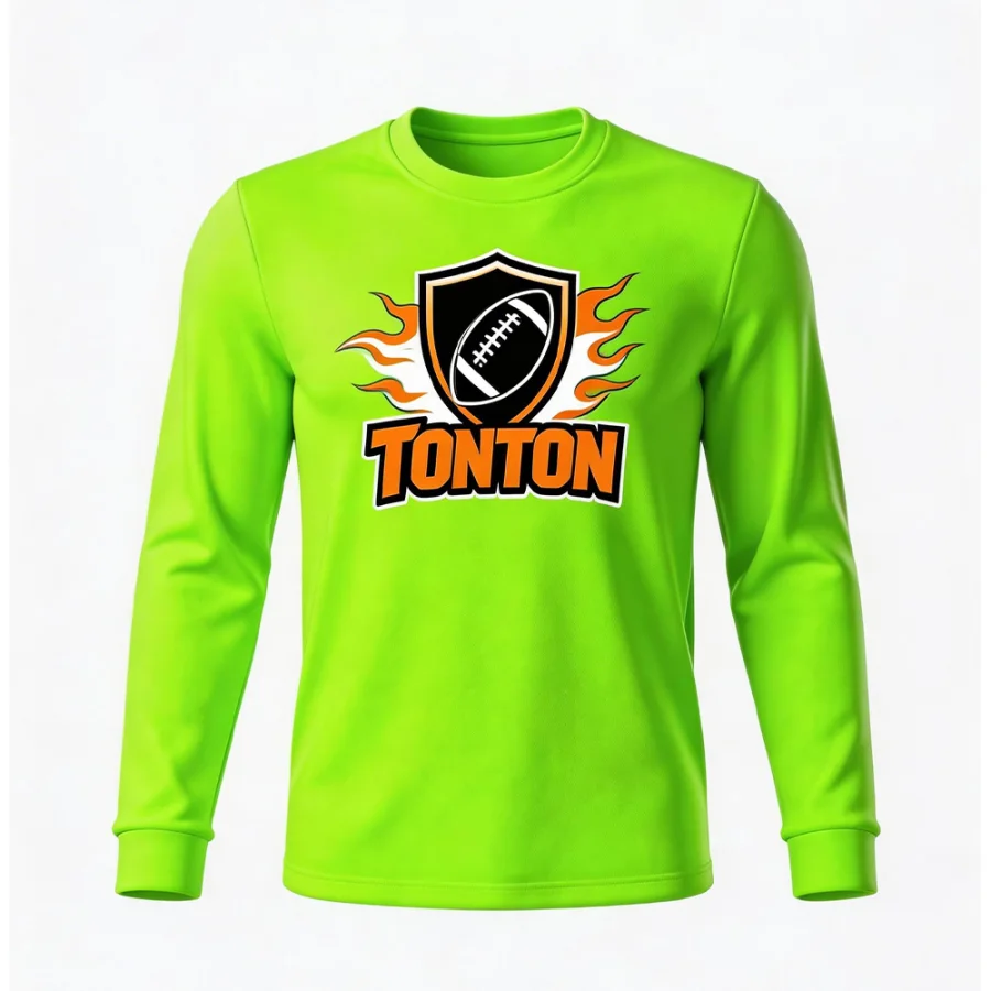 TONTON Neon žaliasis skydo logotipas – futbolo suspaudimo viršutinė drabužių dalis, sustiprinta 4 adatų ir 6 siūlų technologija