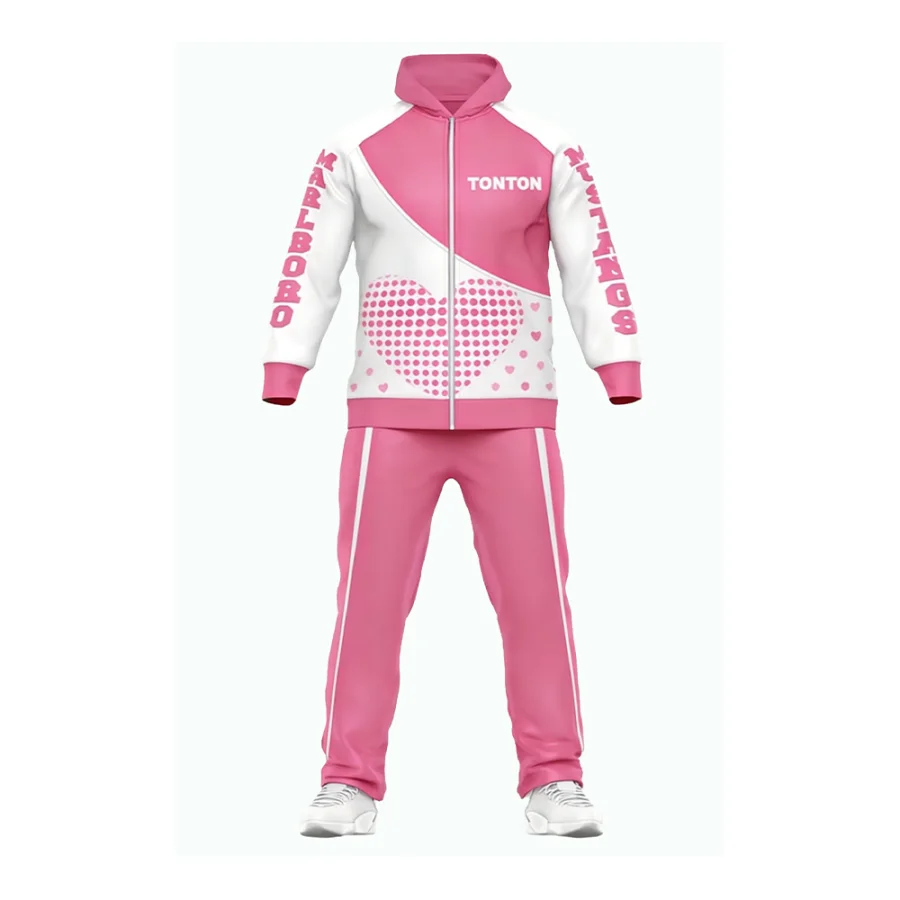 Tonton Pink Hearts Pattern Volleyball Tracksuit - Customizable Logo Breathable Mesh Performance Wear
