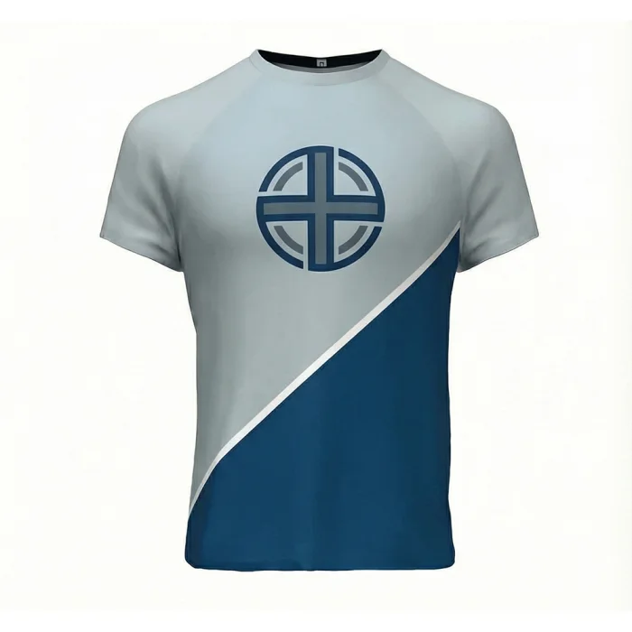 tonton diagonal light and dark blue custom boxing jersey front view with cross emblem