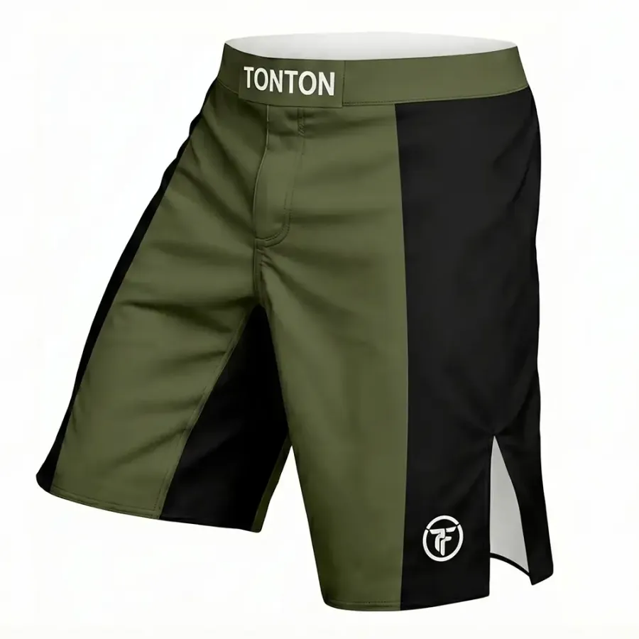 TONTON Tactical Olive Side-Panel-MMA-Shorts – verstärkte Nähte mit optionaler Silikon-Grip-Besatz