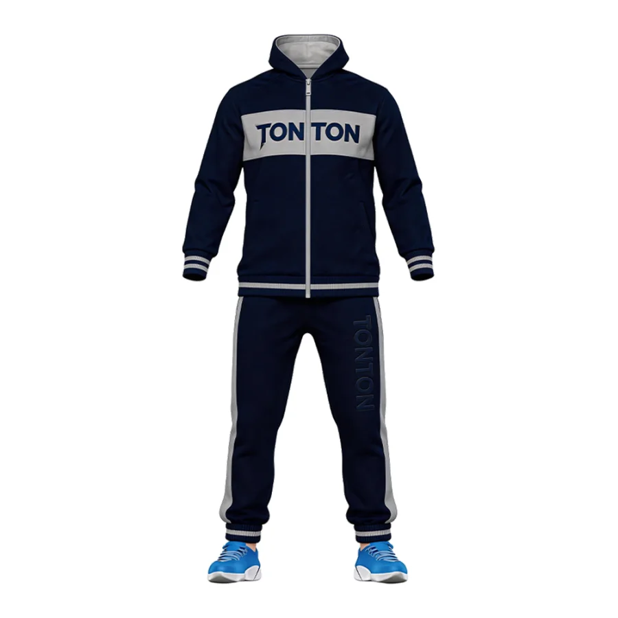 TONTON-Trikotset in Marineblau mit weißen Akzenten – vollständig sublimationsbedruckte Trainingsbekleidung