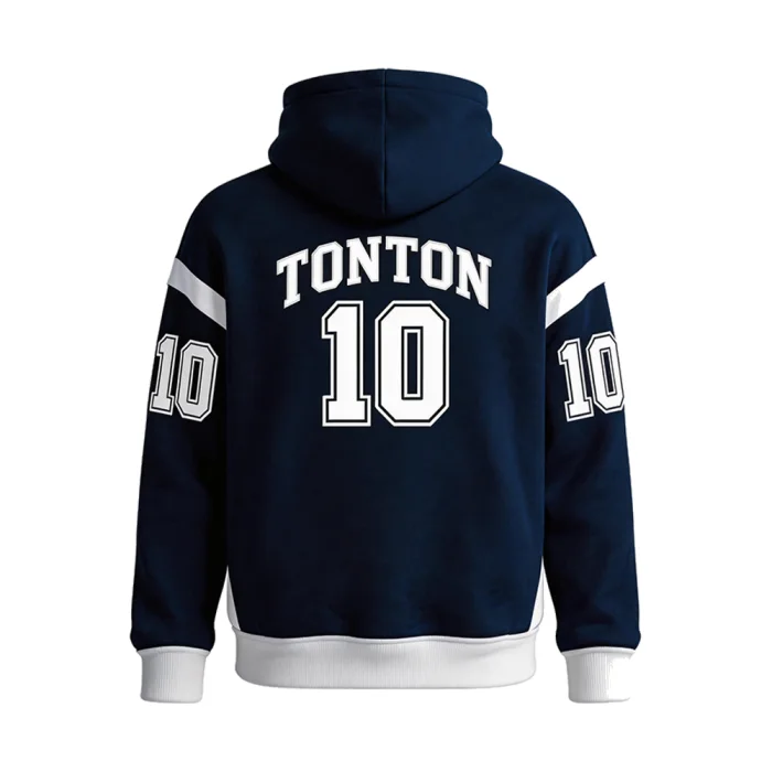 Back view of tonton professional navy blue football warm-up featuring bold white "TONTON 10" numbering.
