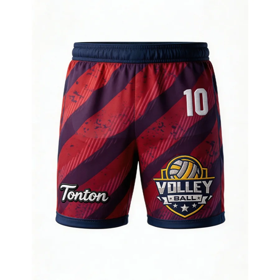 Tonton Maroon & Navy Patterned Volleyball Shorts - Full Sublimation Printed Breathable Bottoms