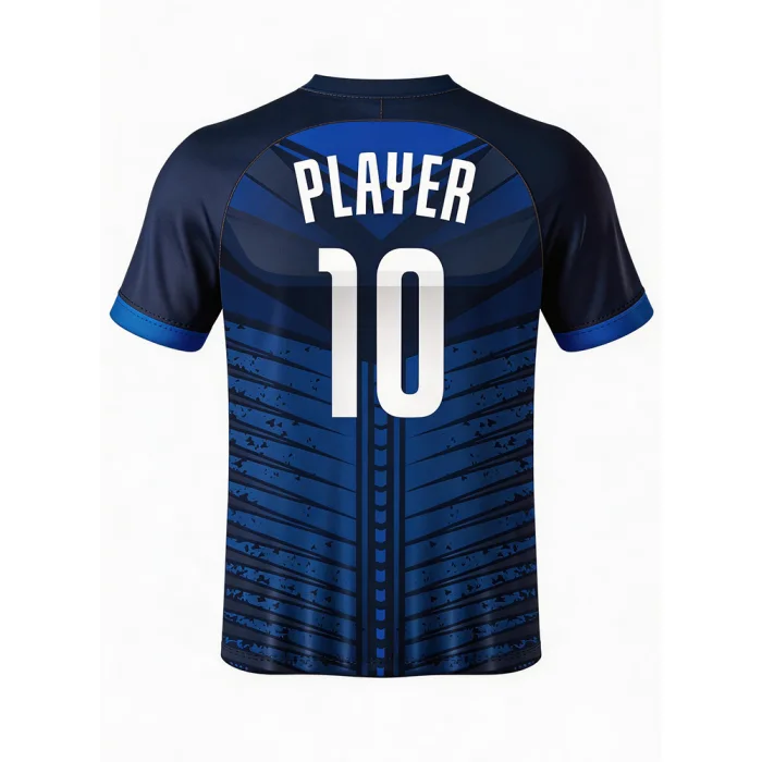 Back view of tonton navy volleyball top featuring breathable geometric design and "PLAYER 10".