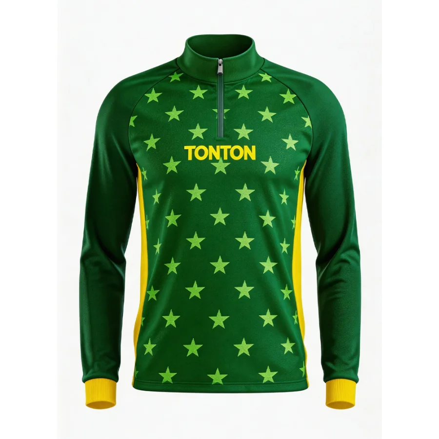 TONTON-Trainingsjacke „Green Star Pattern“ für Fußball – leichter, vollständig sublimationsbedruckter Leistungs-Pullover