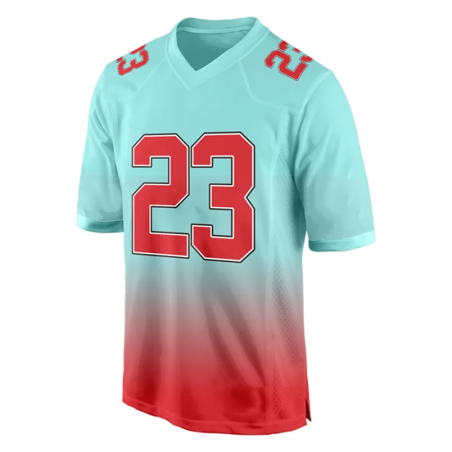 Tricou de suporter de fotbal Tonton, degradare cian spre roșu – Top elegant cu imprimare sublimată pentru ziua meciului