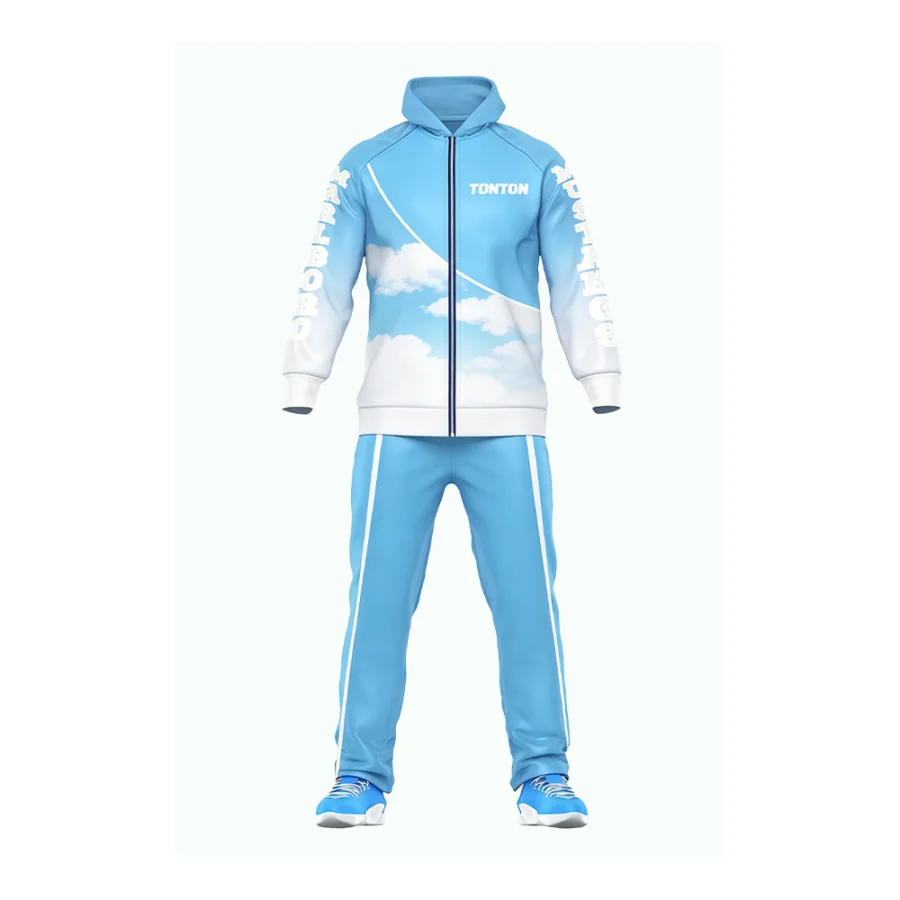 Tonton Sky Blue Cloud Print Volleyball Tracksuit - Full Sublimation Printed Lightweight Training Suit